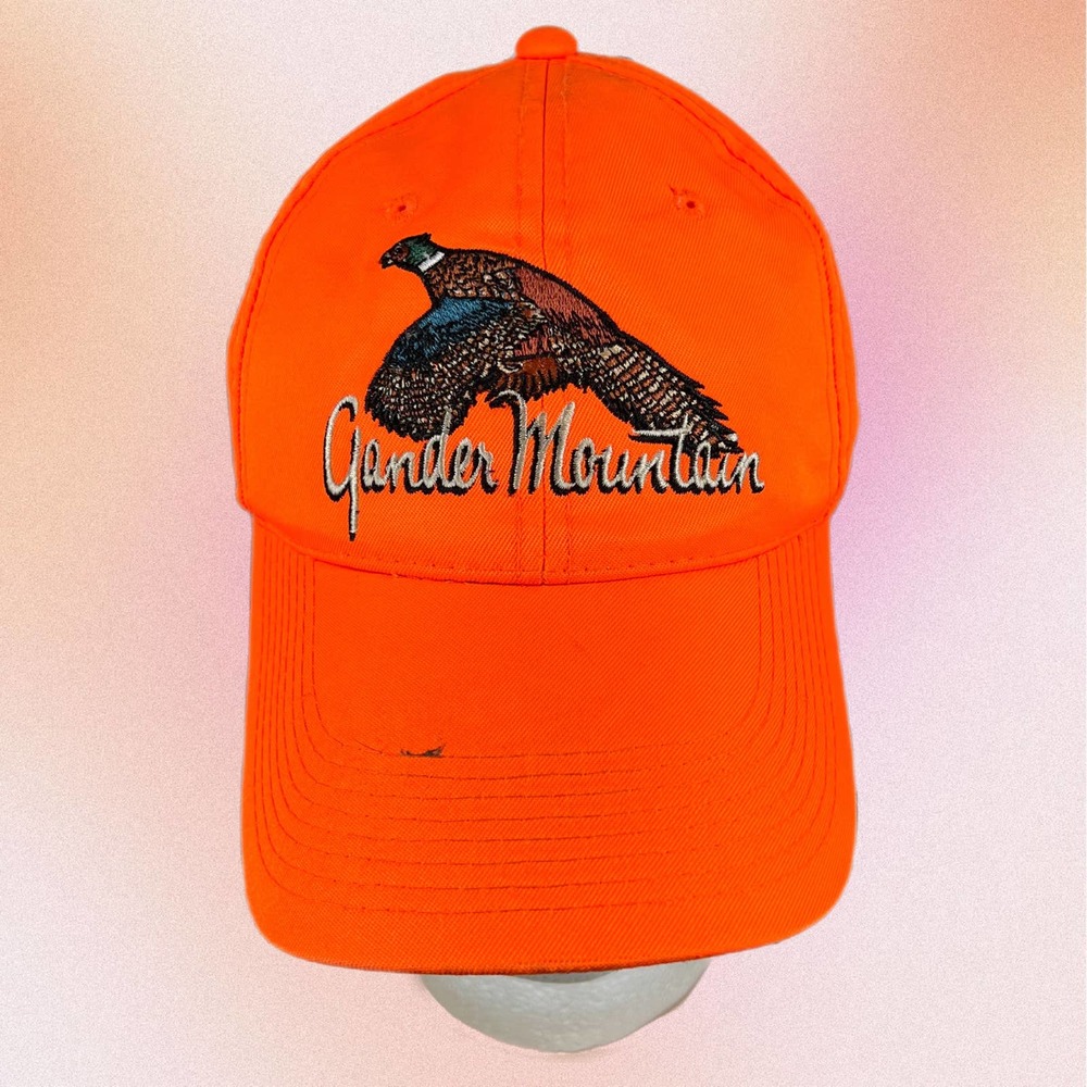 Retro Embroidered Hunting Pheasant Baseball Hat Cap Hi Vis Orange Green Buckle